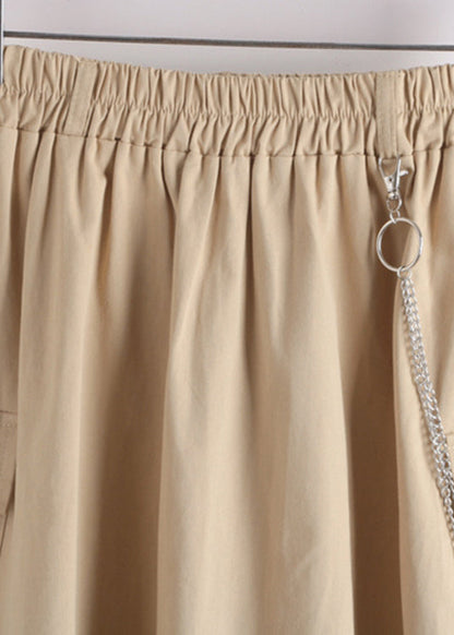 Apricot High Waist Pockets a Line Skirt Fall
