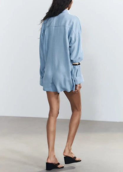 Loose Blue Peter Pan Collar Button Denim Jumpsuit Spring