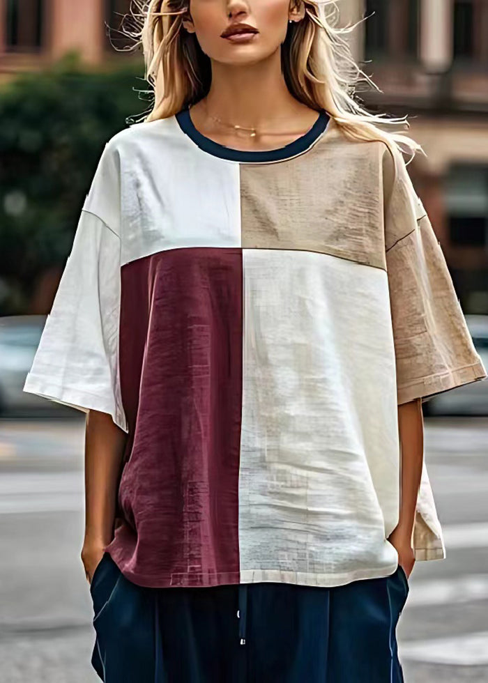 Colorblock Oversized Patchwork Linen Tanks Summer