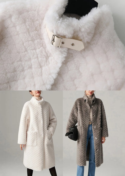 Grey Plaid Button Cozy Faux Fur Long Coats Winter