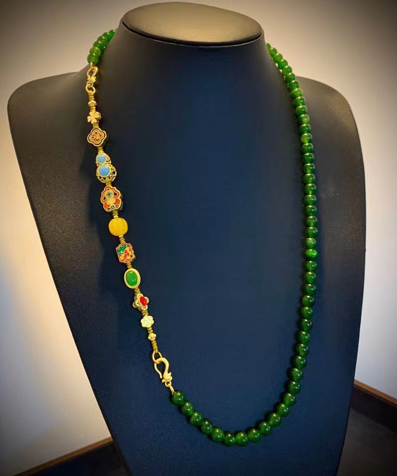 Handmade Green Hand Woven Beading Gem Stone Detachable Pendant Necklace