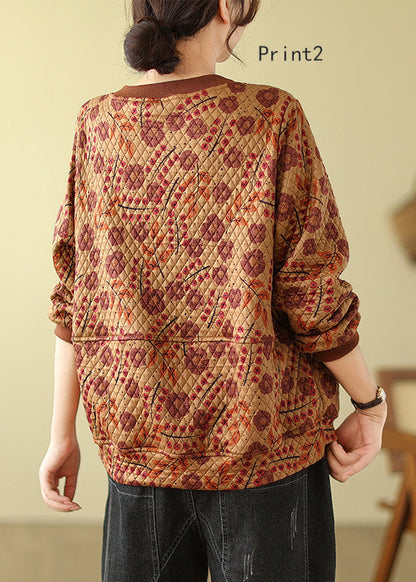 O Neck Print Fine Cotton Filled Pullover Top Winter
