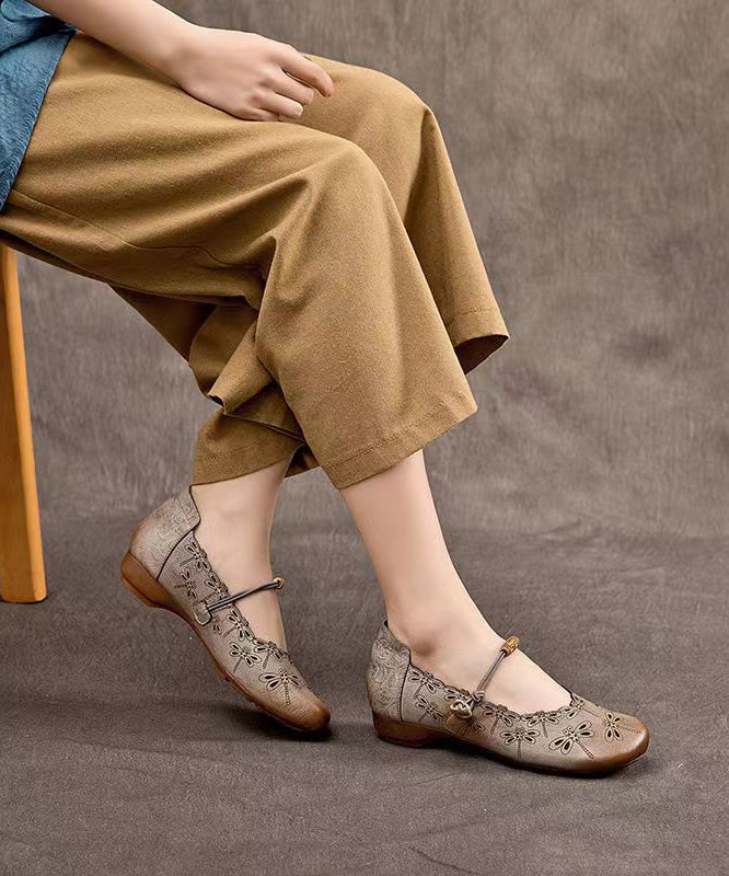 Handmade Cowhide Low Heel One Button Single Shoes