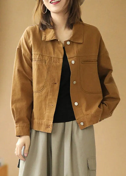 Yellow Peter Pan Collar Patchwork Cotton Denim Coats Spring