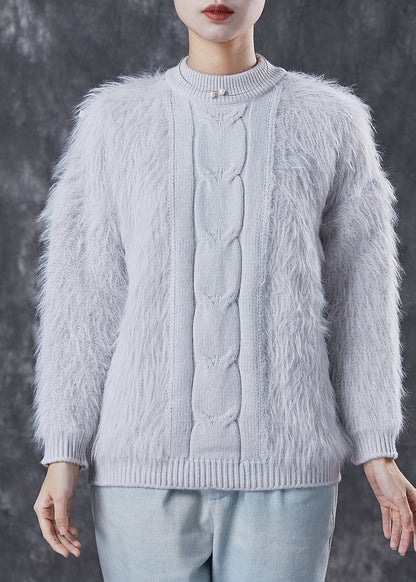 Grey Thick Patchwork Knit Short Sweater Winter