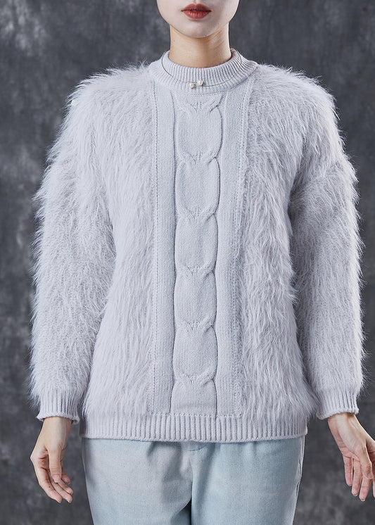 Grey Thick Patchwork Knit Short Sweater Winter