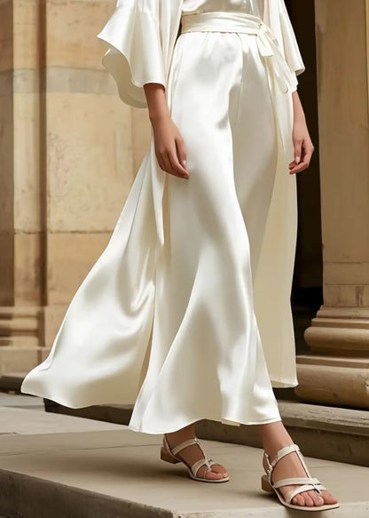 Milk White Square Collar Draping Silk Tunic Dress Half Sleeve