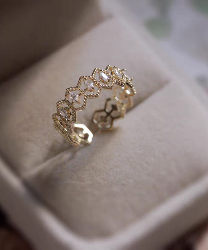 Fine Gold Alloy Zircon Lace Hollow Out Open Rings