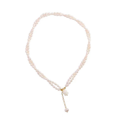 Modern White Alloy Double Layered Pearl Gratuated Bead Necklace