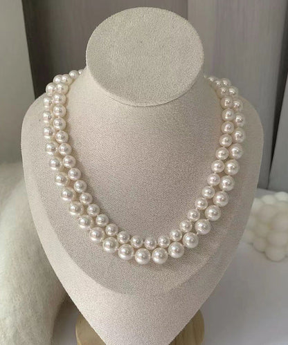White Sterling Silver Pearl Gratuated Bead Necklac Two Piece Set