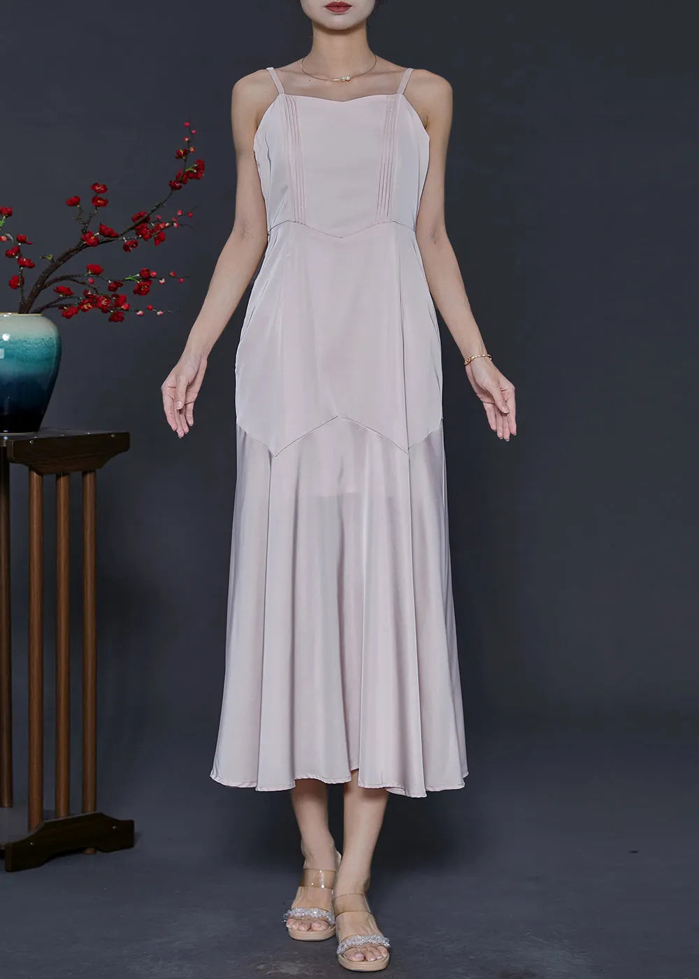 Modern Light Pink Silm Fit Silk Dresses Two Piece Set Summer