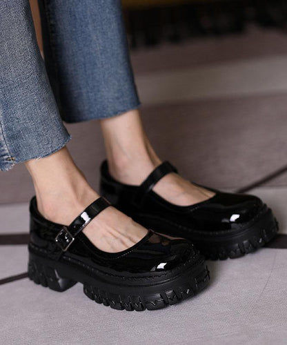 Black Flat Feet Shoes Buckle Strap Platform Flat Shoes for