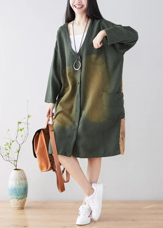 Stylish Green Button Print Coat Spring