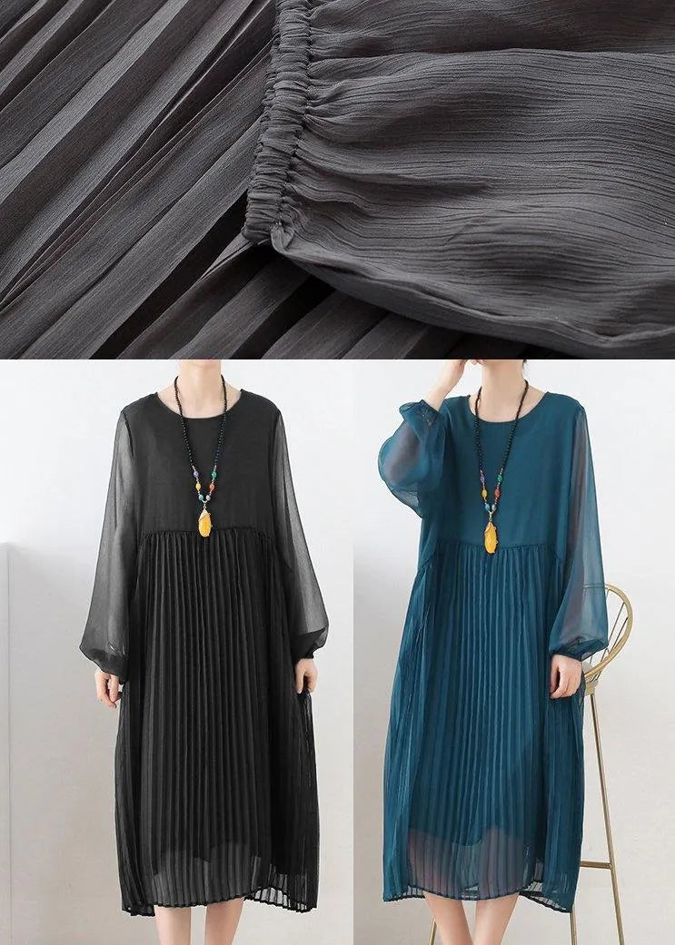Grey Patchwork Chiffon O-neck Spring Summer Robe Dresses