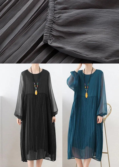 Grey Patchwork Chiffon O-neck Spring Summer Robe Dresses