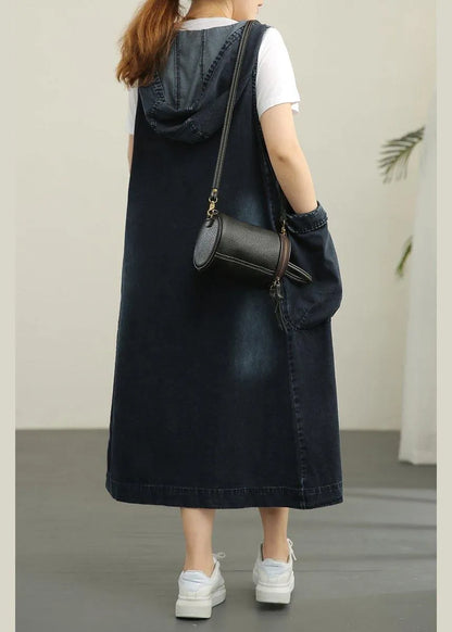 V-neck Denim Dress Double Pocket Loose Large T-shirt Two Piece Set