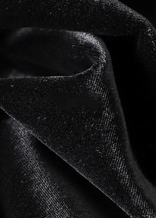 Black Tasseled Print Patchwork Silk Velour Coats Fall