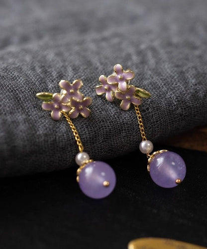 Light Purple Copper Overgild Pearl Drip Glaze Drop Earrings