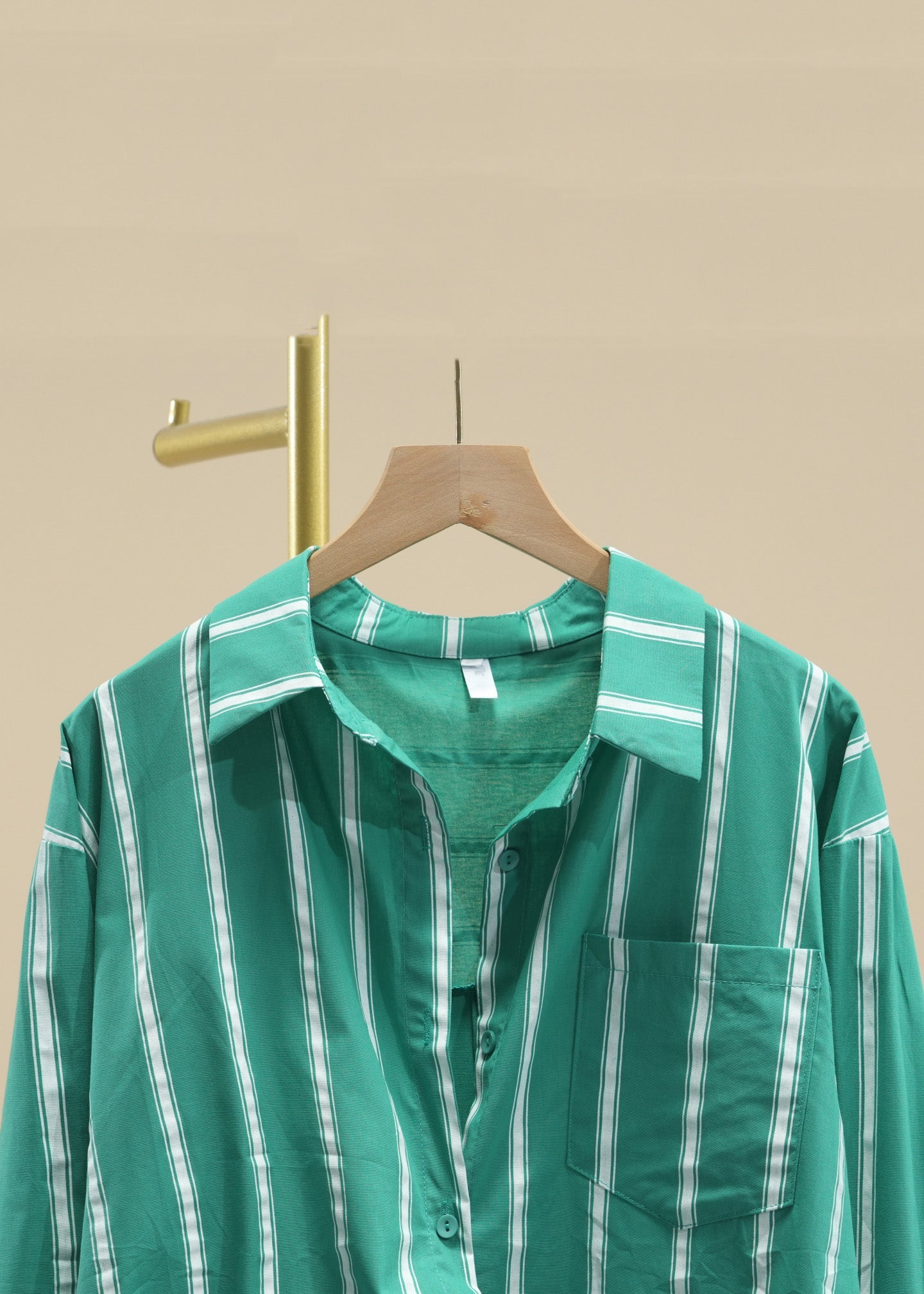Green Peter Pan Collar Striped Button Cotton Shirt Fall