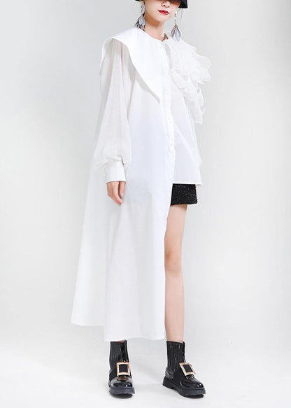 Classy White Patchwork Ruffles Chiffon Top