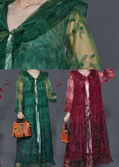Mulberry Embroidered Organza Hooded Cardigan Summer