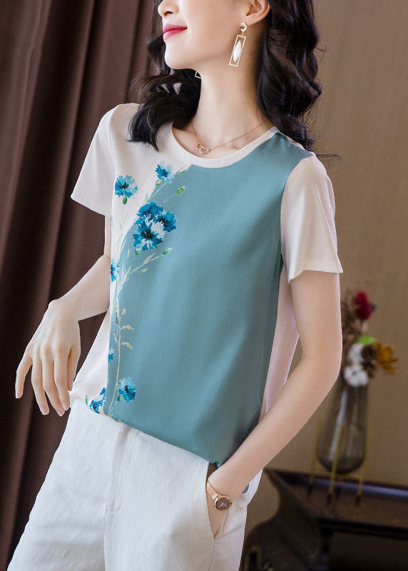 Colorblock O-neck Oversized Print Silk Tanks Summer