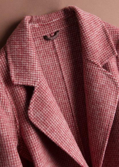 Unique Rose Plaid Fine Tunics for Neckline Notched Pockets Coat