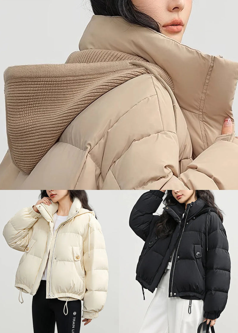 White Hooded Pockets Drawstring Duck Down Down Coats Winter