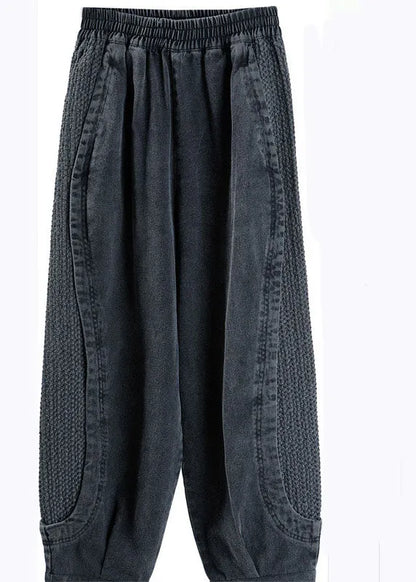 Grey Pockets Patchwork Harem Fall Denim Pants