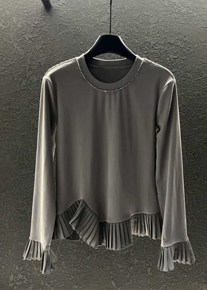 Diy Grey Asymmetrical Patchwork Wrinkled Cotton Sweatshirts Top Spring
