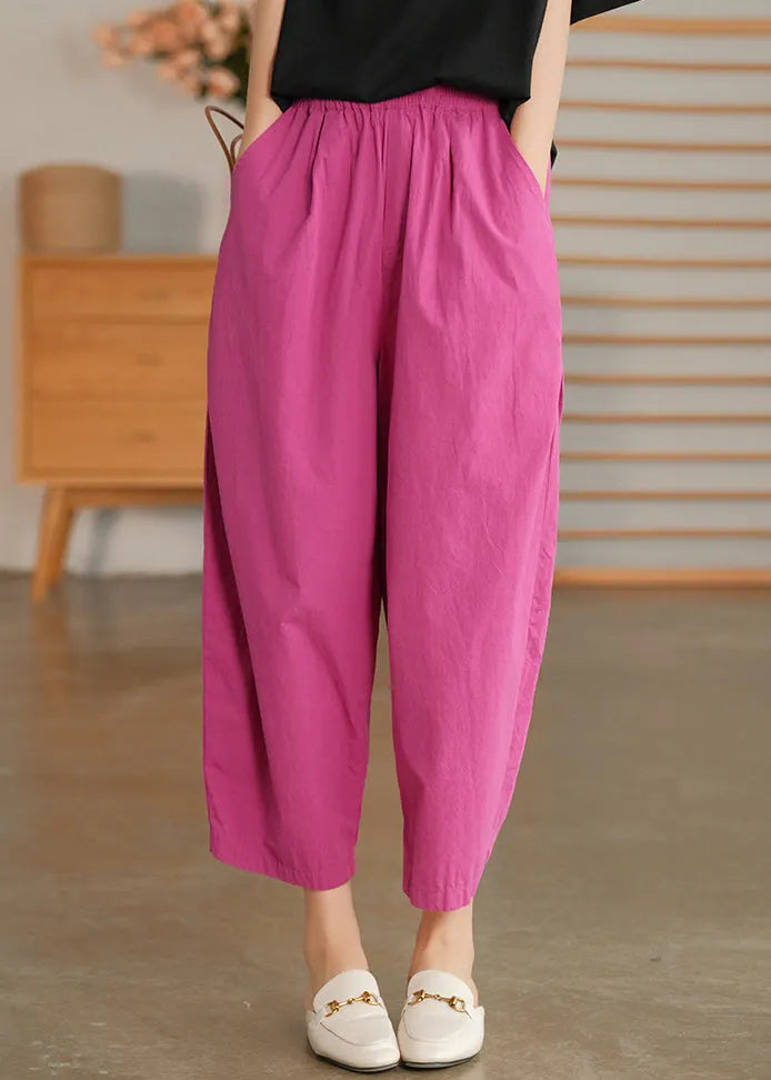 Rose Pockets Loose Harem Pants Elastic Waist Spring