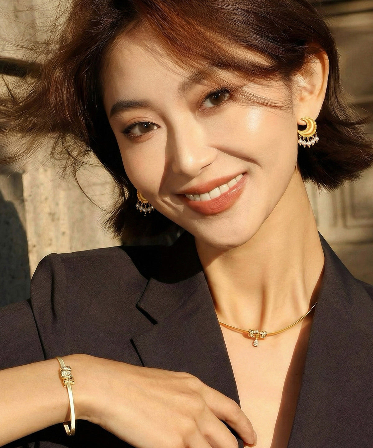 Golden Moon Tasseled Pearl Drop Earrings