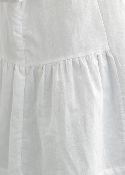 French White Brief Linen Summer Blouse Top