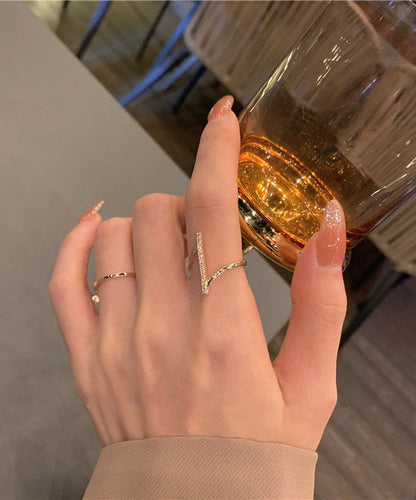 Gold Copper Overgild Zircon Open Rings Two-piece Set