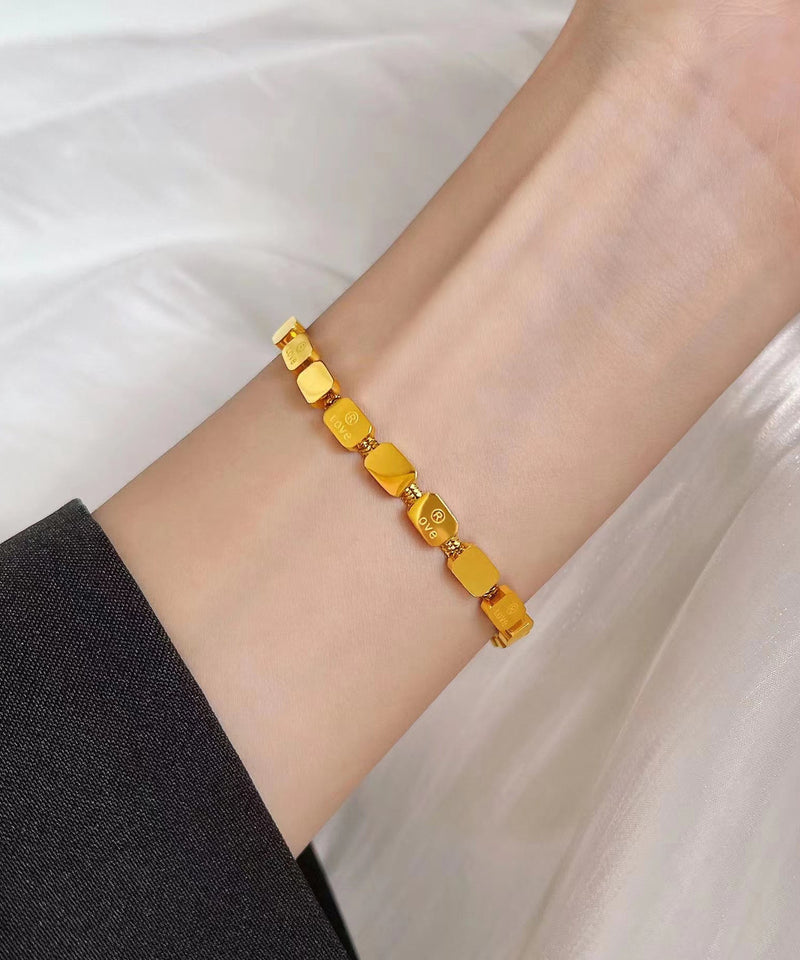 Gold Stainless Steel Love Square Snake Bone Chain Bracelet