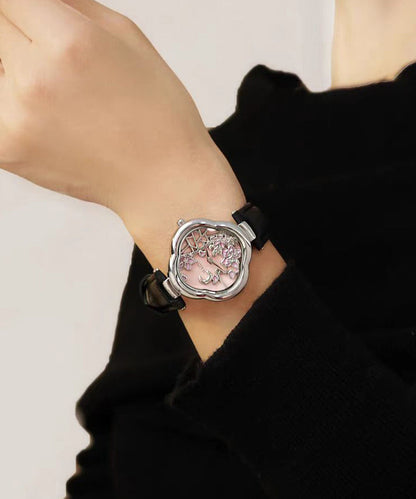 Black Metal Leather Hardlex Crystal Watches