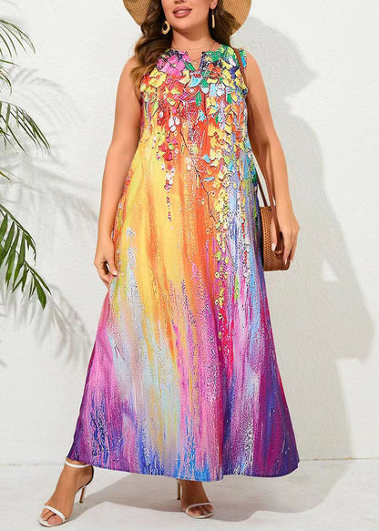 Rainbow Tie Dye Pockets Holiday Maxi Dress Sleeveless