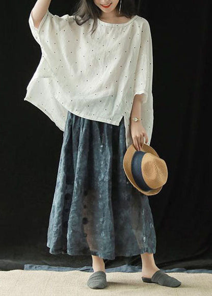 Navy Wrinkled Pockets Patchwork Linen Skirts Summer