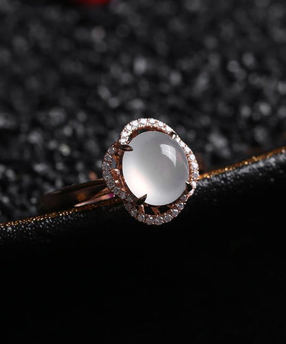 Diy Rose Sterling Silver Overgild Zircon Jade Rings
