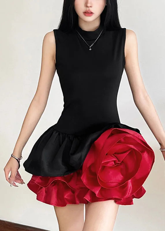 French Black Rose Mid Dresses Sleeveless