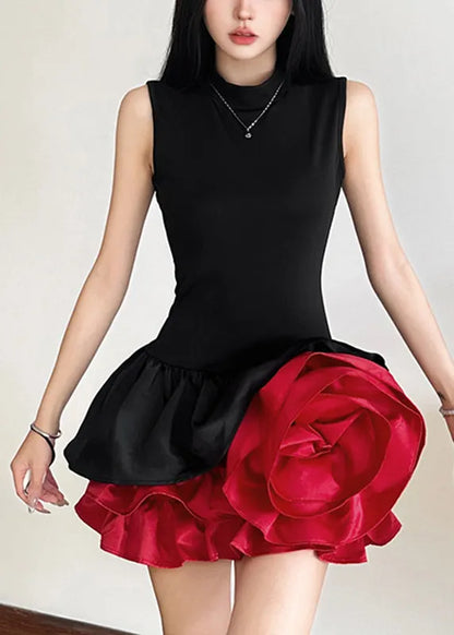 French Black Rose Mid Dresses Sleeveless