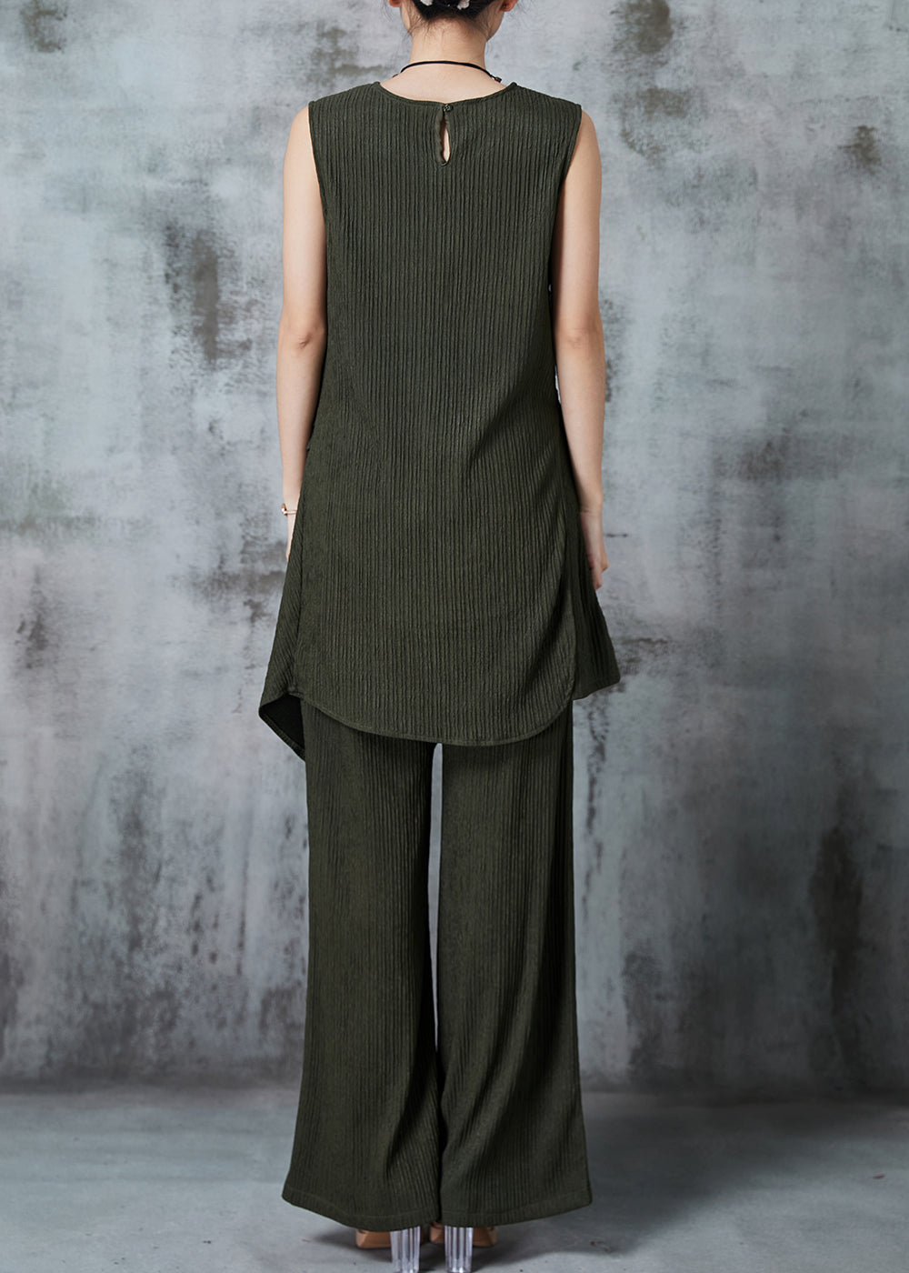 Modern Dull Green Asymmetrical Side Open Two Piece Set Summer