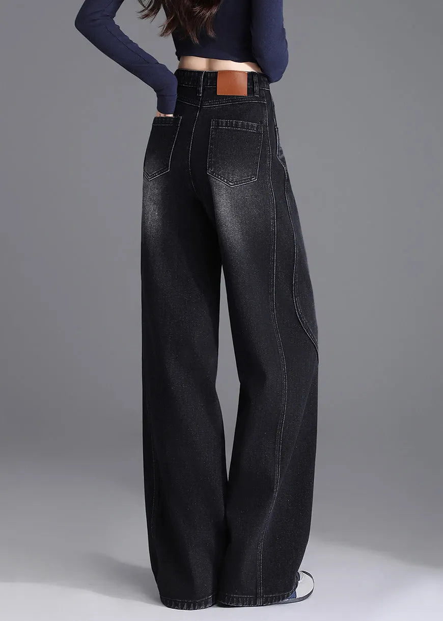Unique Black Pockets Patchwork Denim Pants Spring