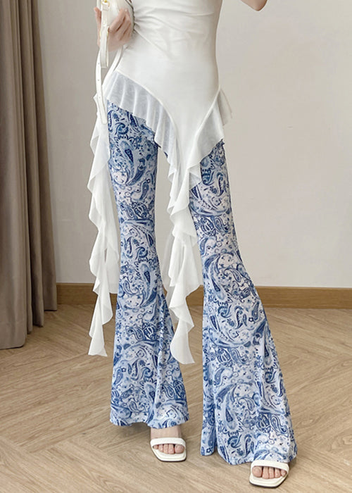 Blue Print High Waist Tulle Flare Bottoms Summer