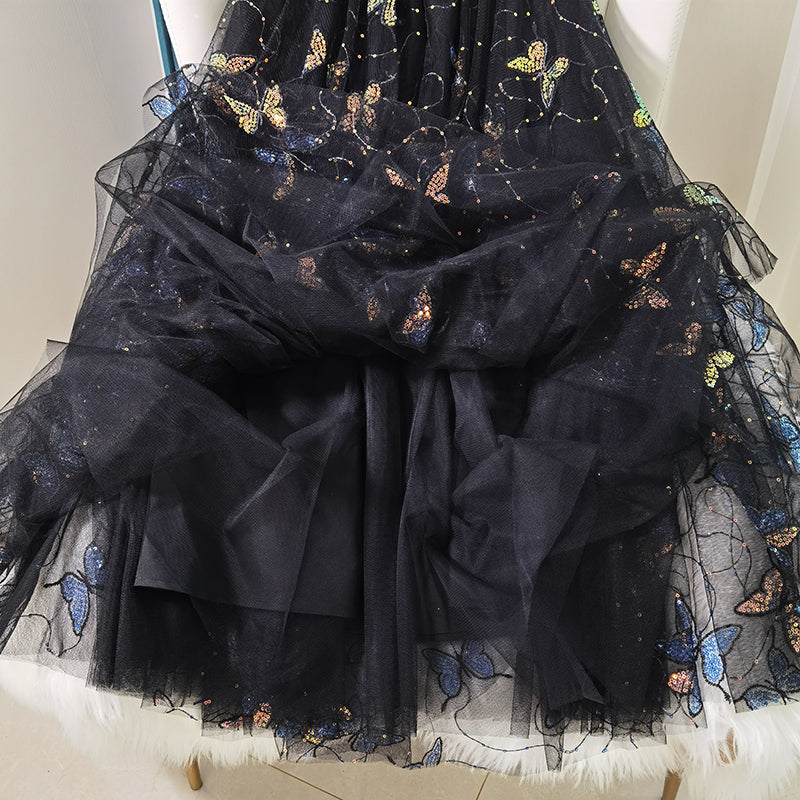 Black Embroidery Butterfly Sequins Tulle Summer Skirts