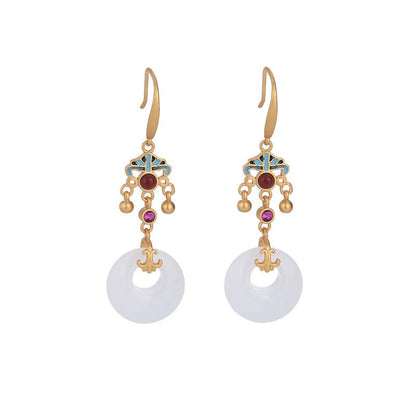 Fengshui White Jade Blessing Drop Earrings