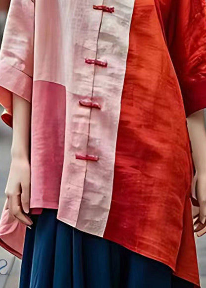 Red Stand Collar Low High Design Top Summer