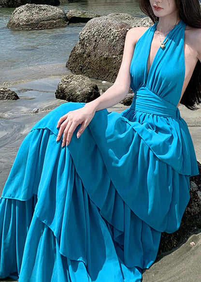Beach Red V Neck Halter Backless Maxi Cake Dress Sleeveless