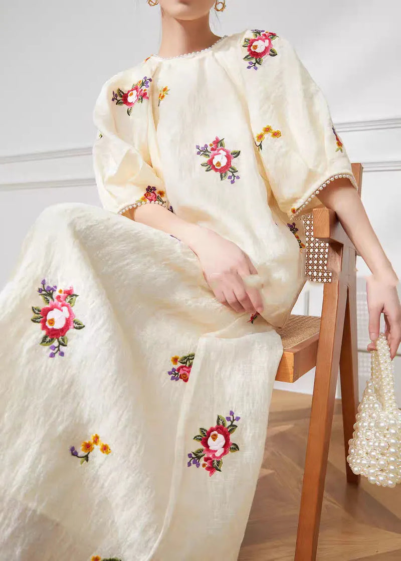 Light Yellow Print Top and Maxi Skirts Two Pieces Set Short Sleeve
