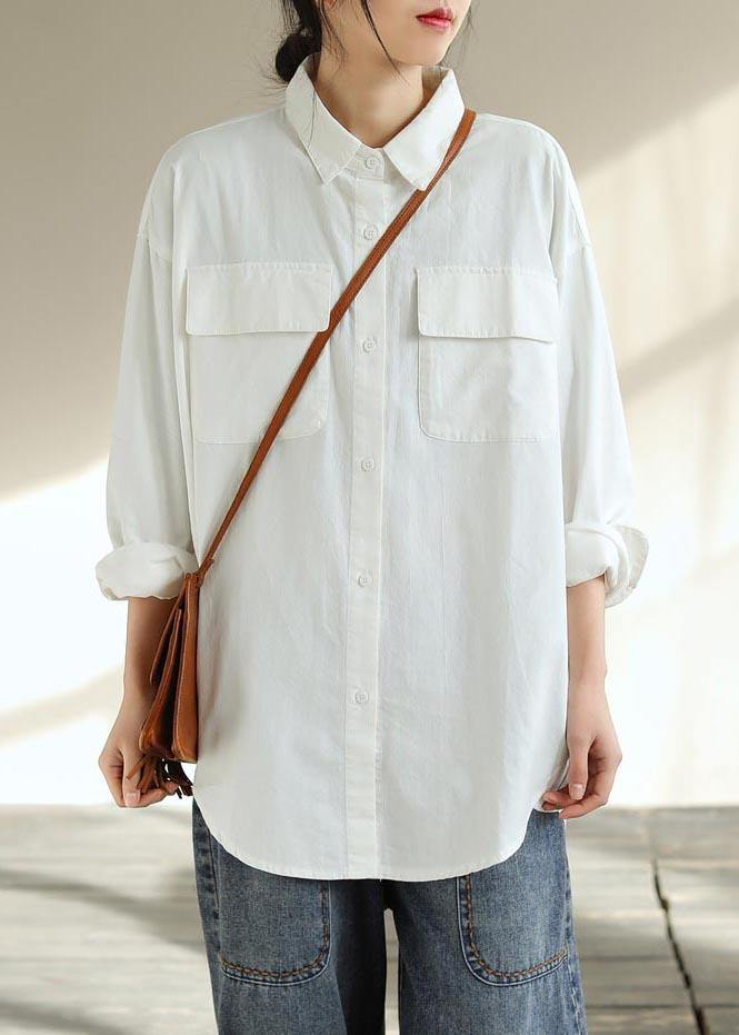 White Clothes for Lapel Pockets Silhouette Spring Shirts